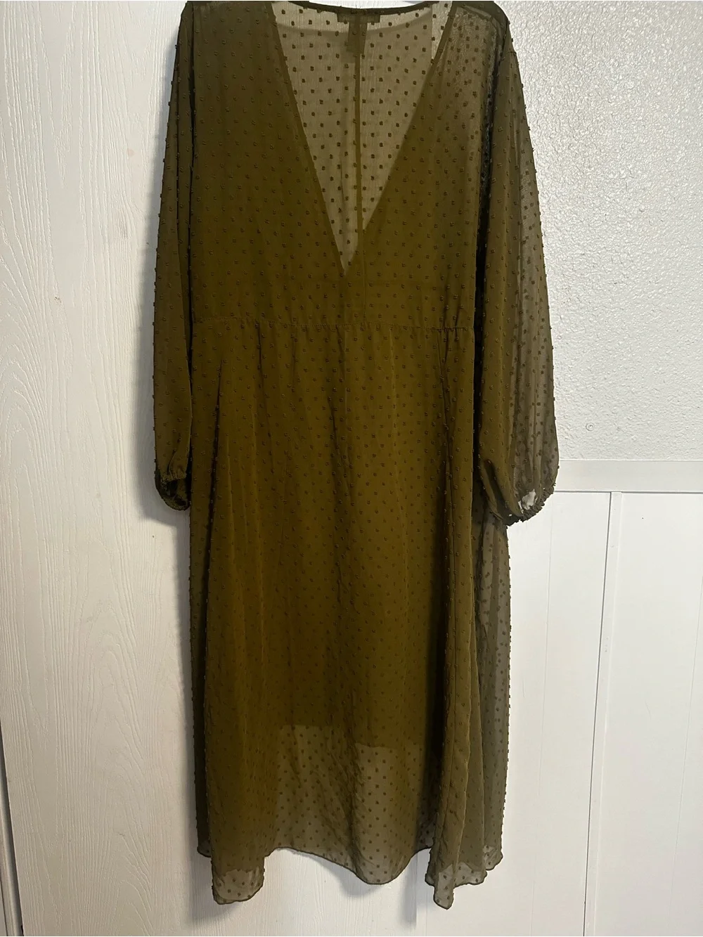 Sheer Olive Green Textured Midi Dress 2X - Picture 2 of 5
